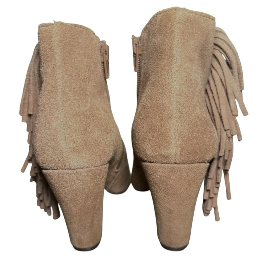 MIA‎ Selina Fringe Ankle Boots Tan Suede Leather Size 8 Boho Western Chic